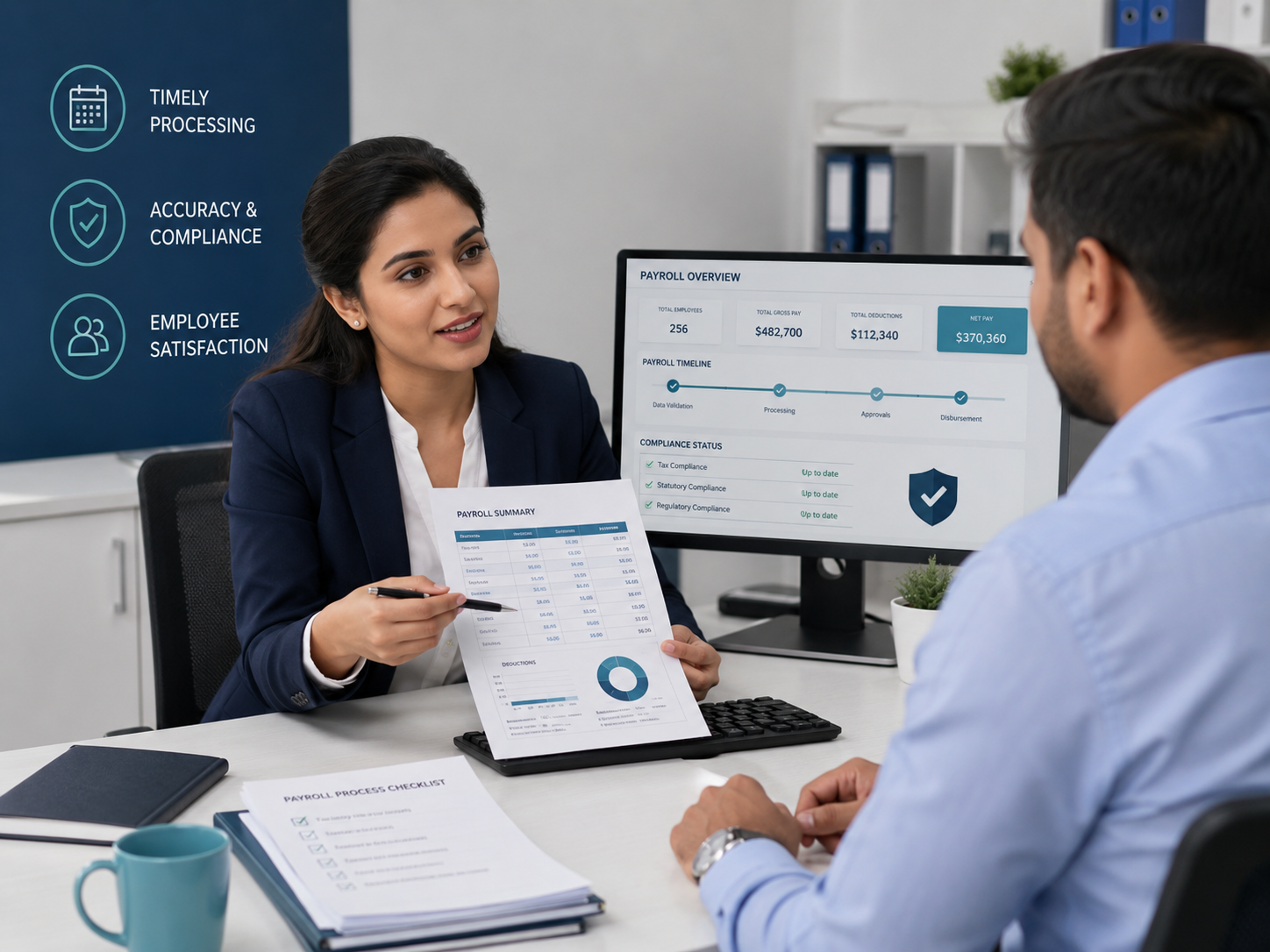 Payroll consultation with payroll summary and compliance dashboard